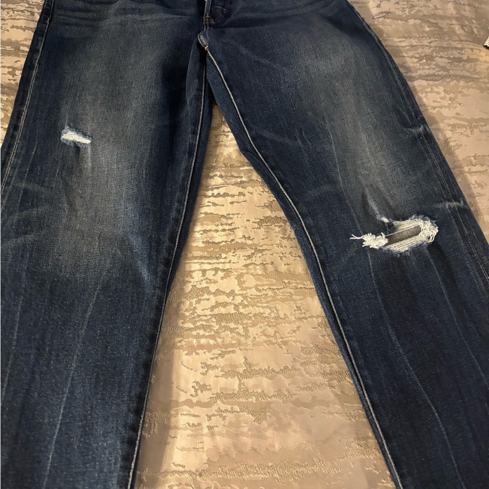 Express Blue Straight Leg Jeans with Distressed Details